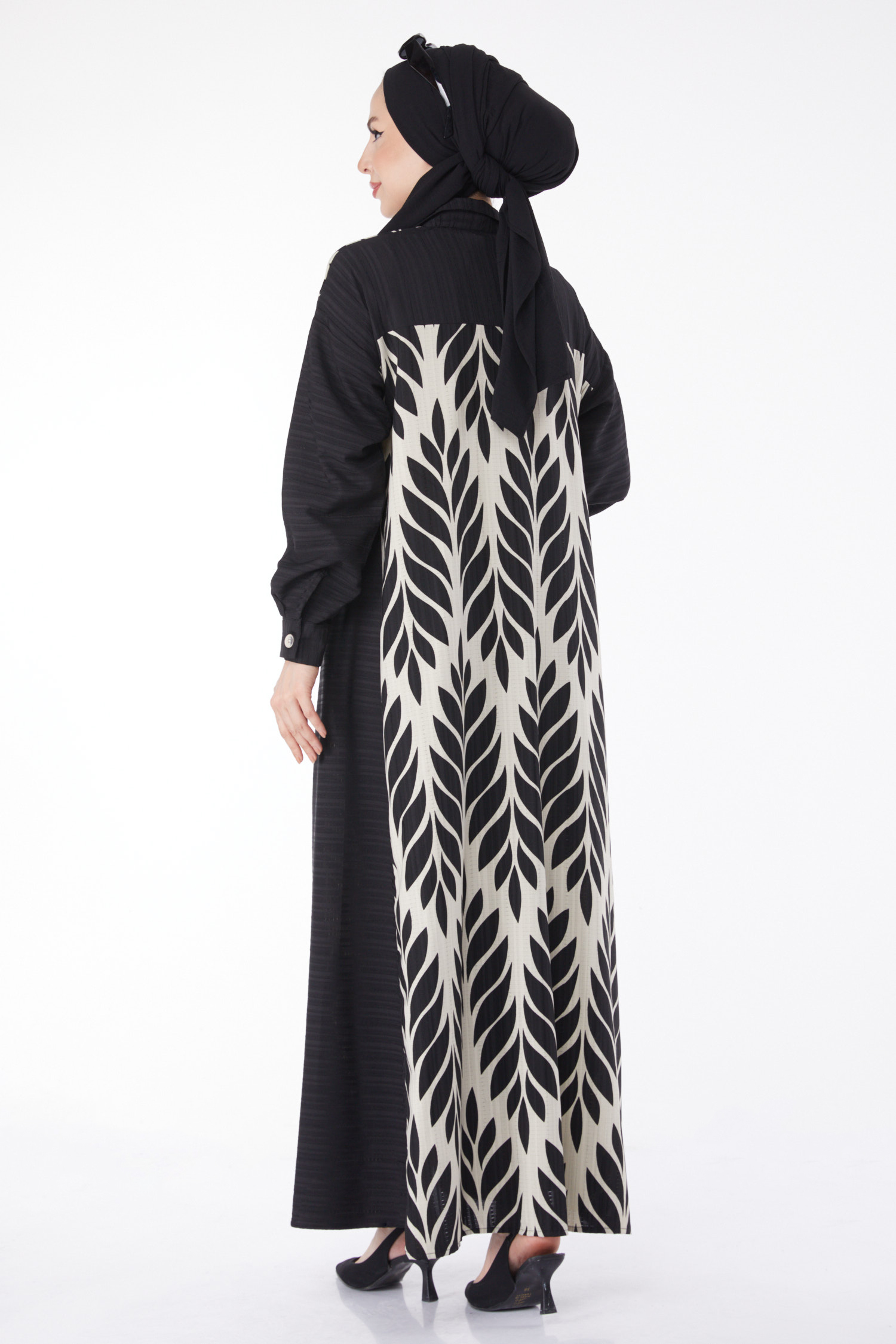 Desenli Salaş Elbise Siyah - 25045 - 5