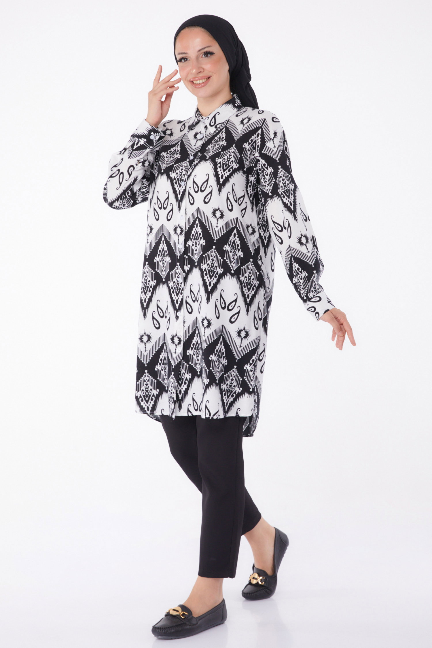 Desenli Tunik Siyah - 26007 - 1