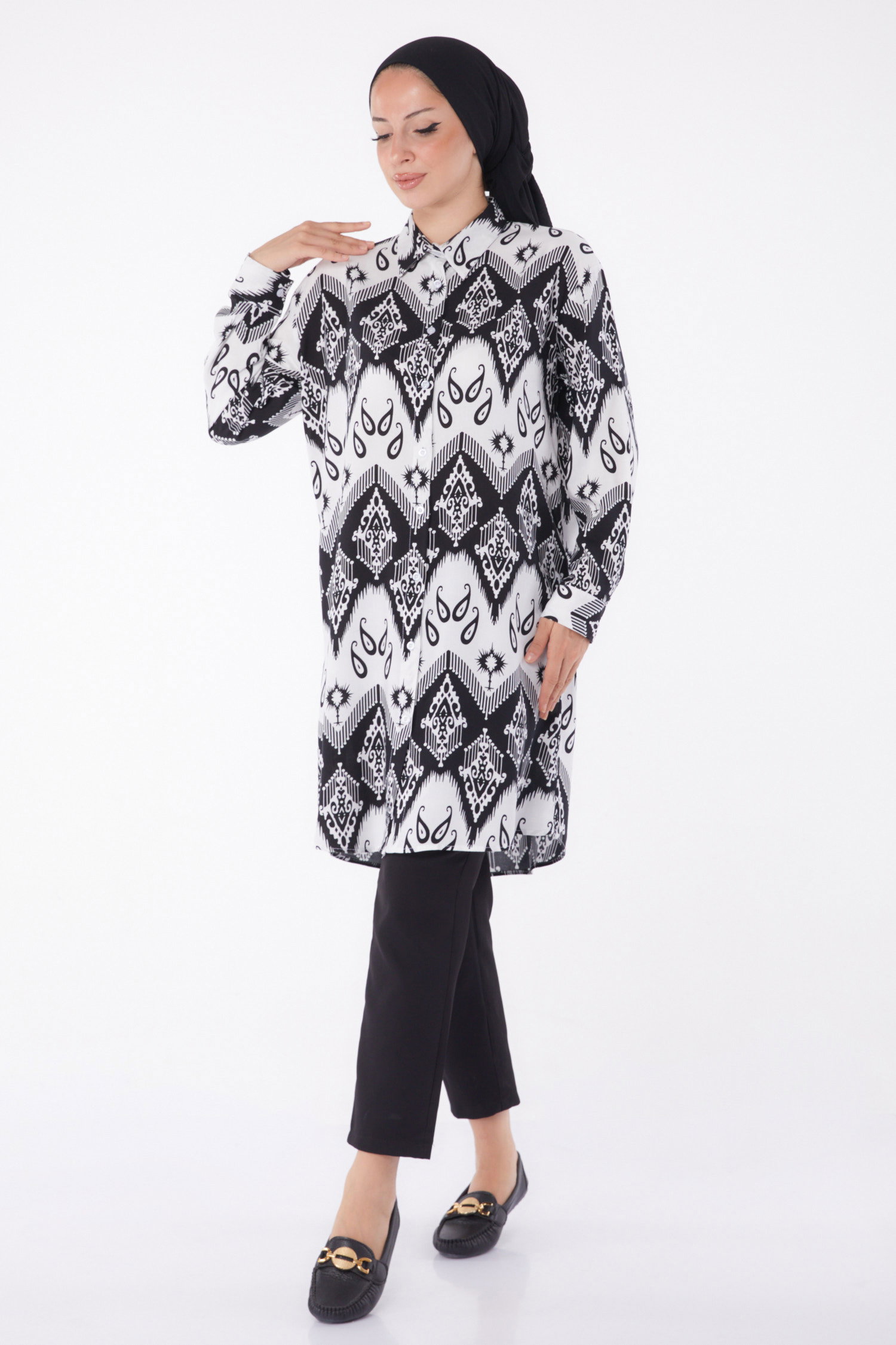 Desenli Tunik Siyah - 26007 - 3