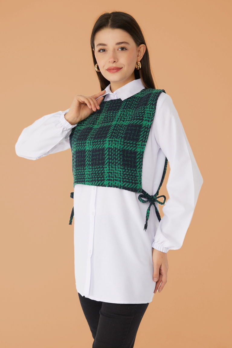 Düz Gömlek Yaka Kadın Siyah Gömlek Süveter İkili Takım - 13347 - TOFİSA