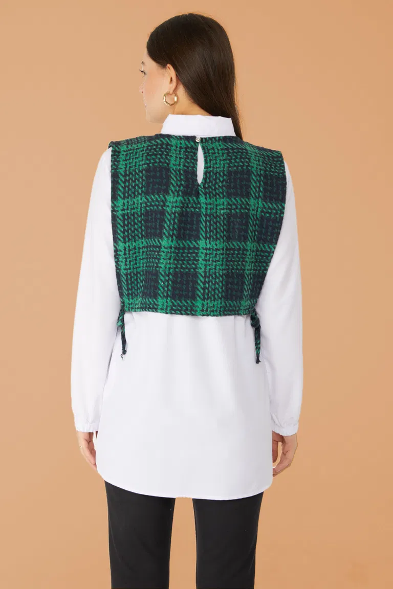 Düz Gömlek Yaka Kadın Siyah Gömlek Süveter İkili Takım - 13347 - TOFİSA