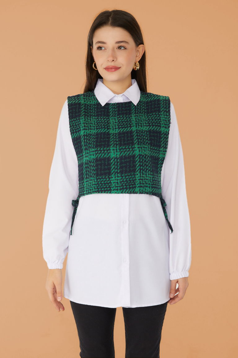 Düz Gömlek Yaka Kadın Siyah Gömlek Süveter İkili Takım - 13347 - TOFİSA