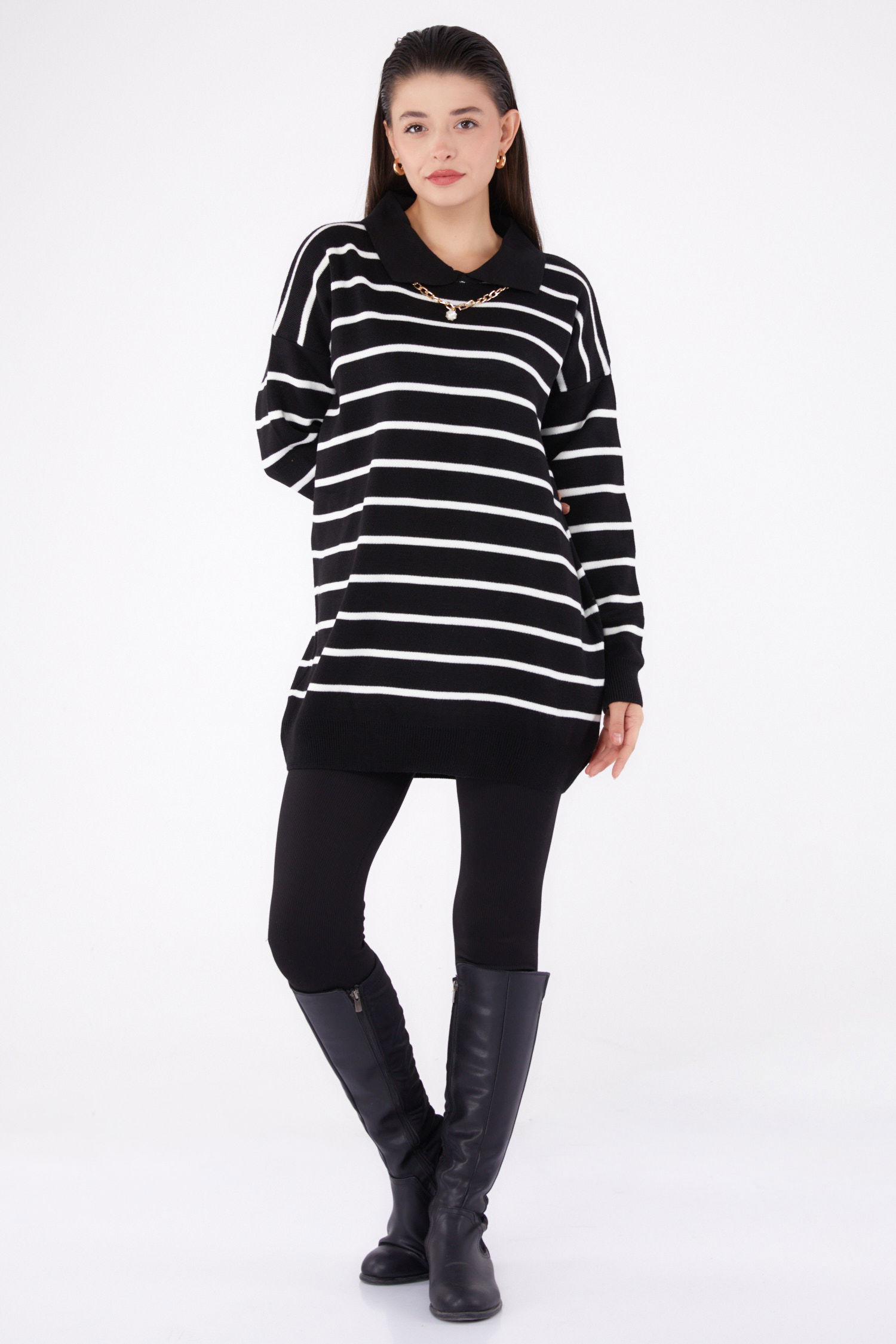 Kolyeli Triko Tunik Siyah - 26422 - 2