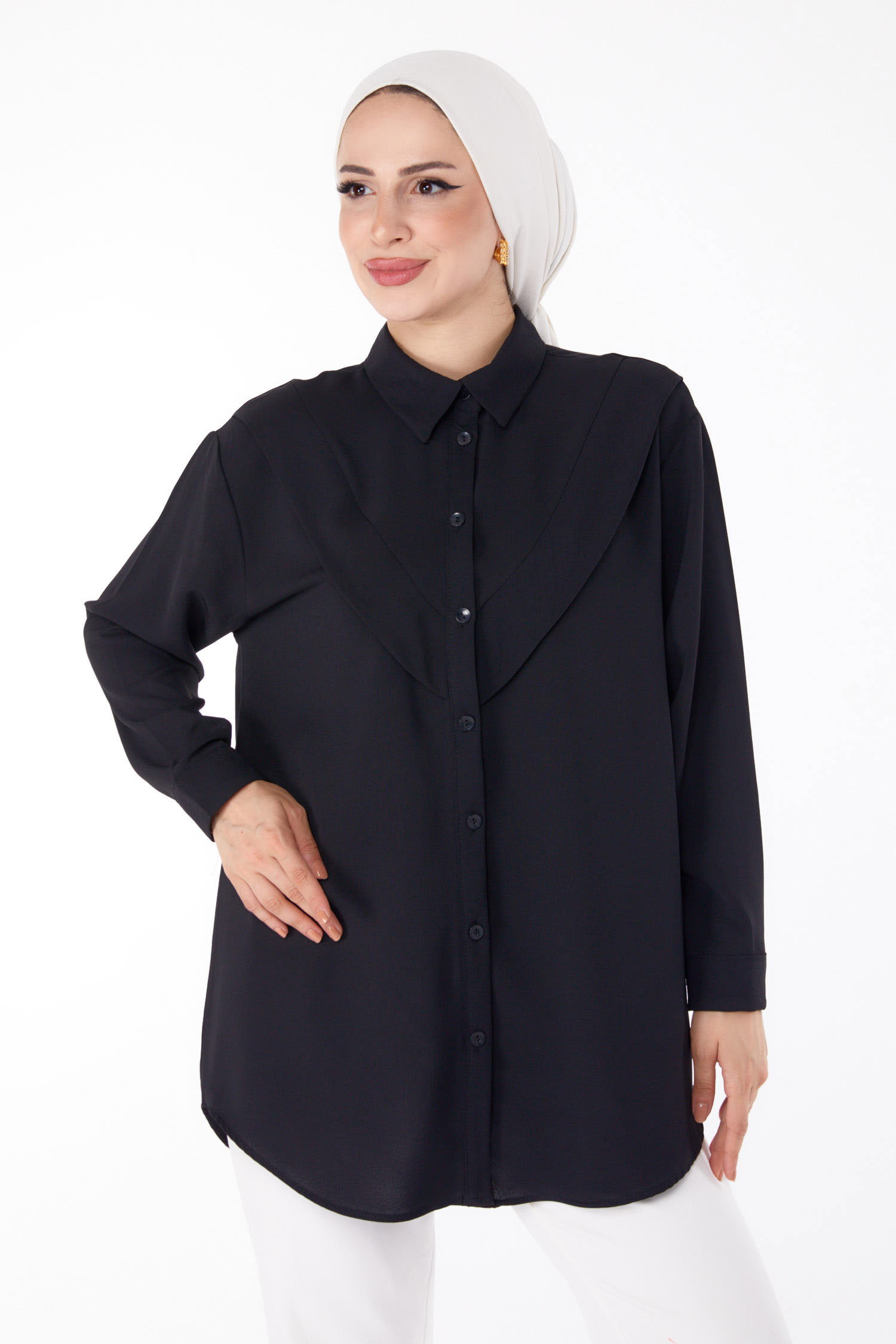 Önü Robalı Gömlek Siyah - 25685 - 2