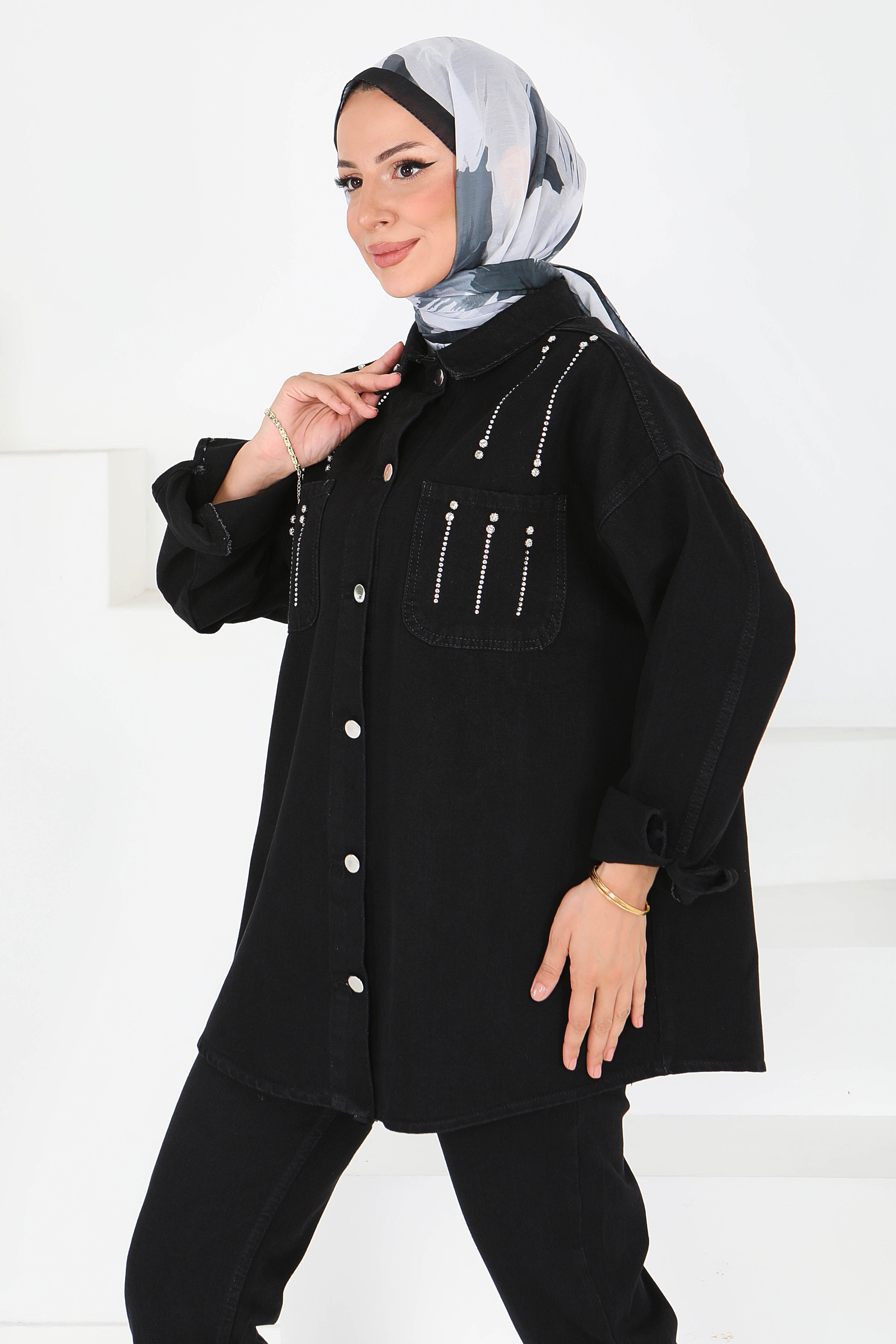 Taş Detaylı İkili Takım Siyah - 25364 - 5