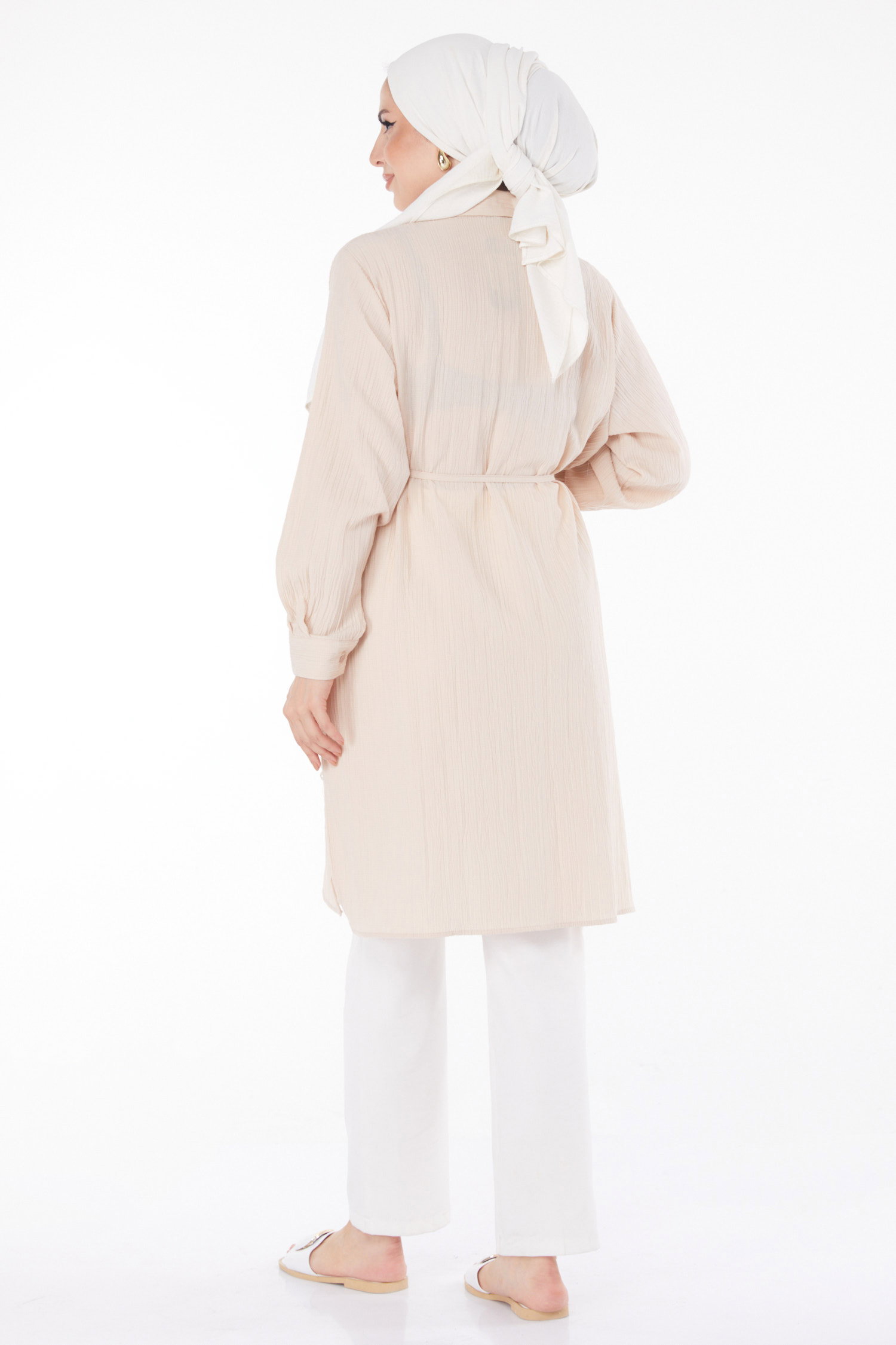 Düz Gömlek Yaka Kadın Taş Kuşaklı Tunik - 25889 - 5