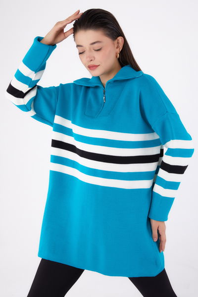 Çizgili Triko Tunik Turkuaz - 26419 