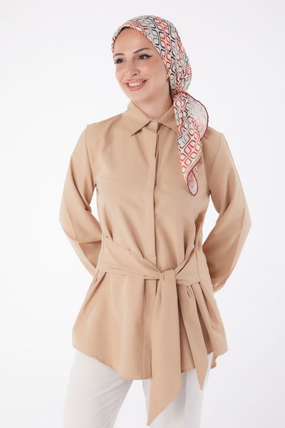 Bağcık Detaylı Tunik Vizon - 13250 