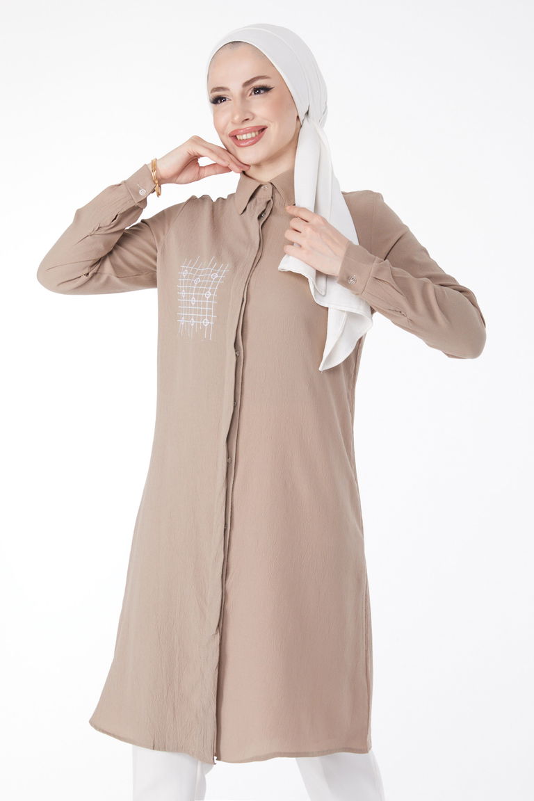 Cep Nakış Detaylı Tunik Vizon - 13123 - TOFİSA