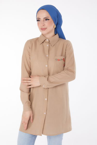 Cep Nakış Detaylı Tunik Vizon - 13170 