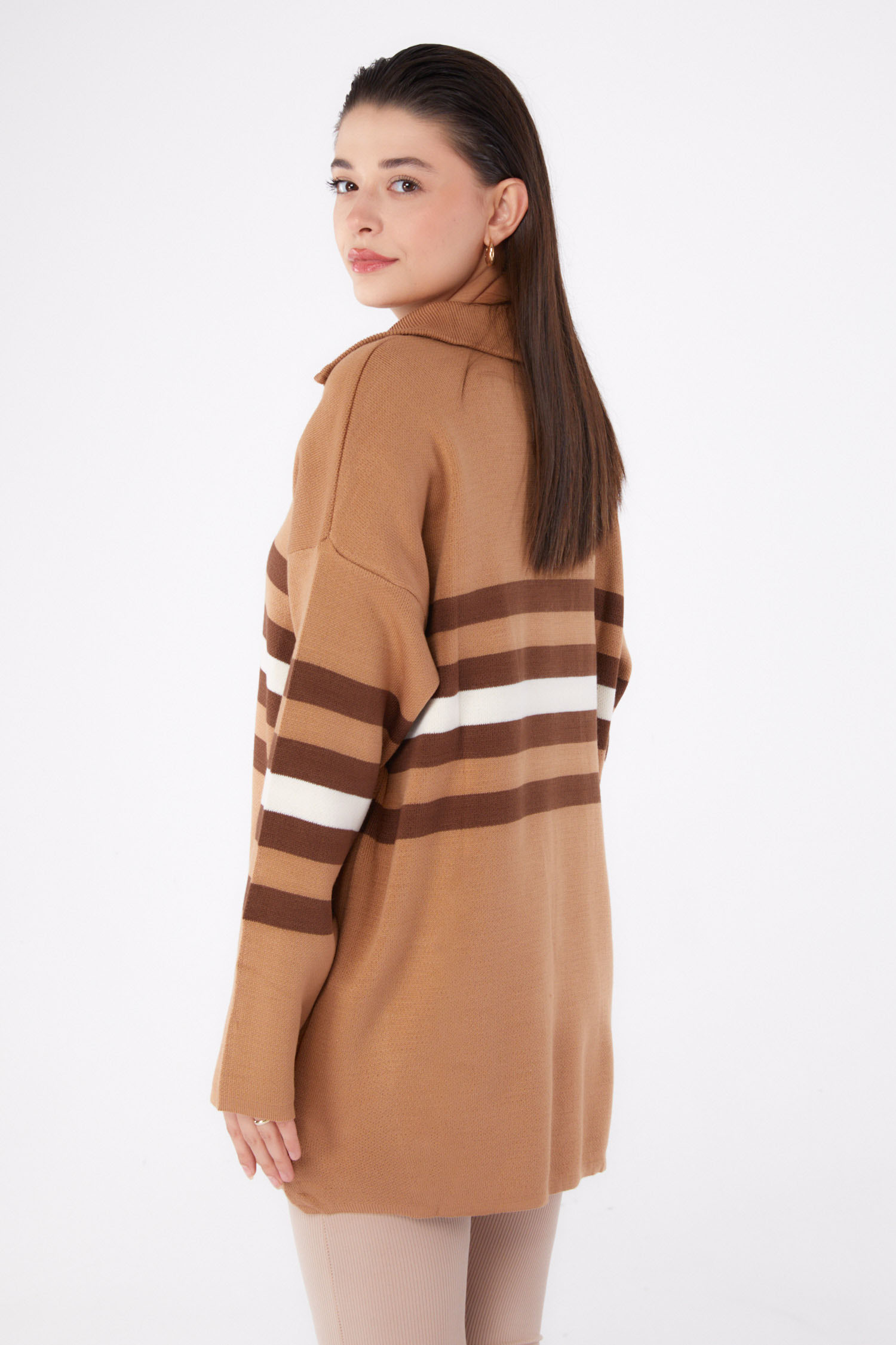Çizgili Triko Tunik Vizon - 26419 - 4
