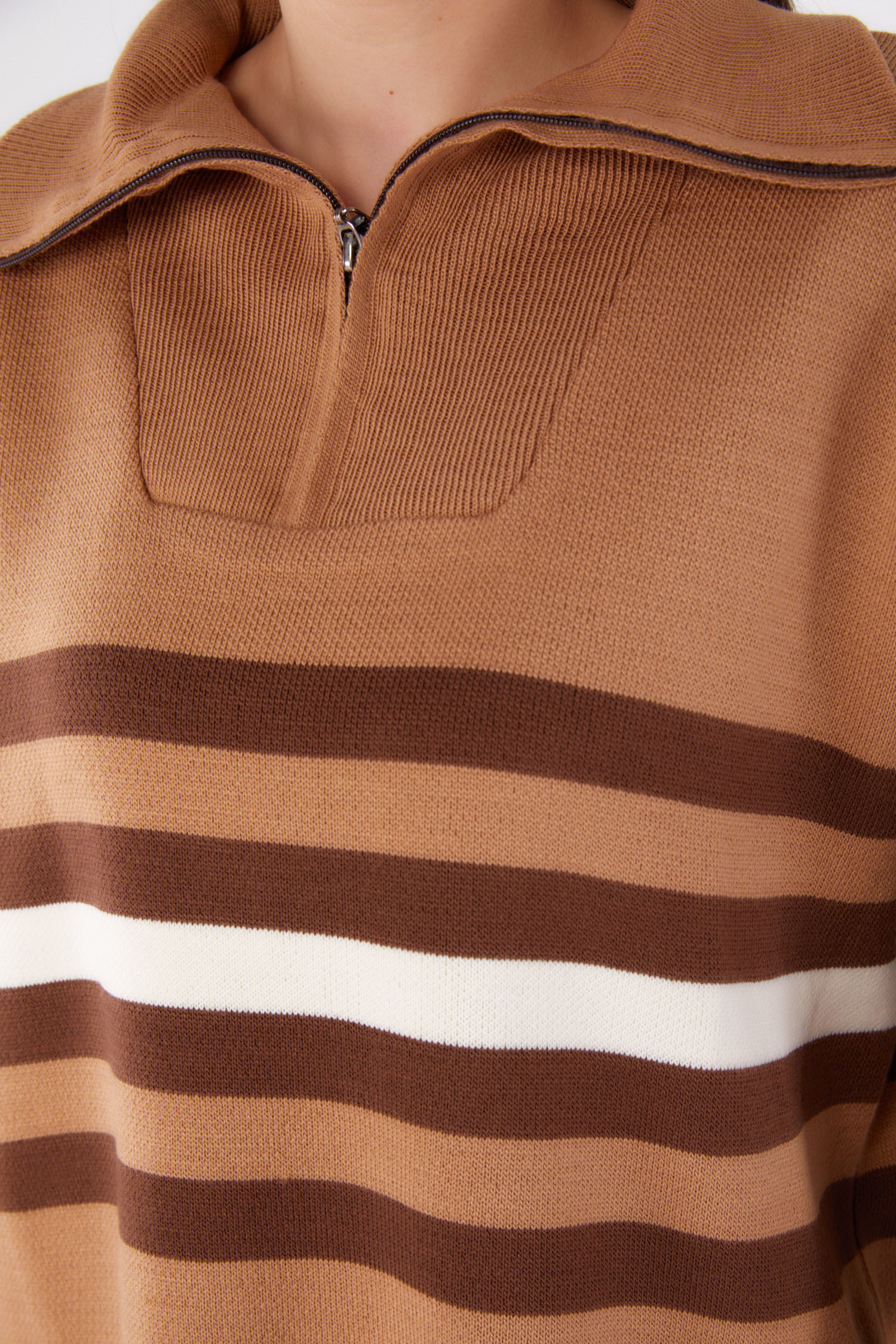 Çizgili Triko Tunik Vizon - 26419 - 5