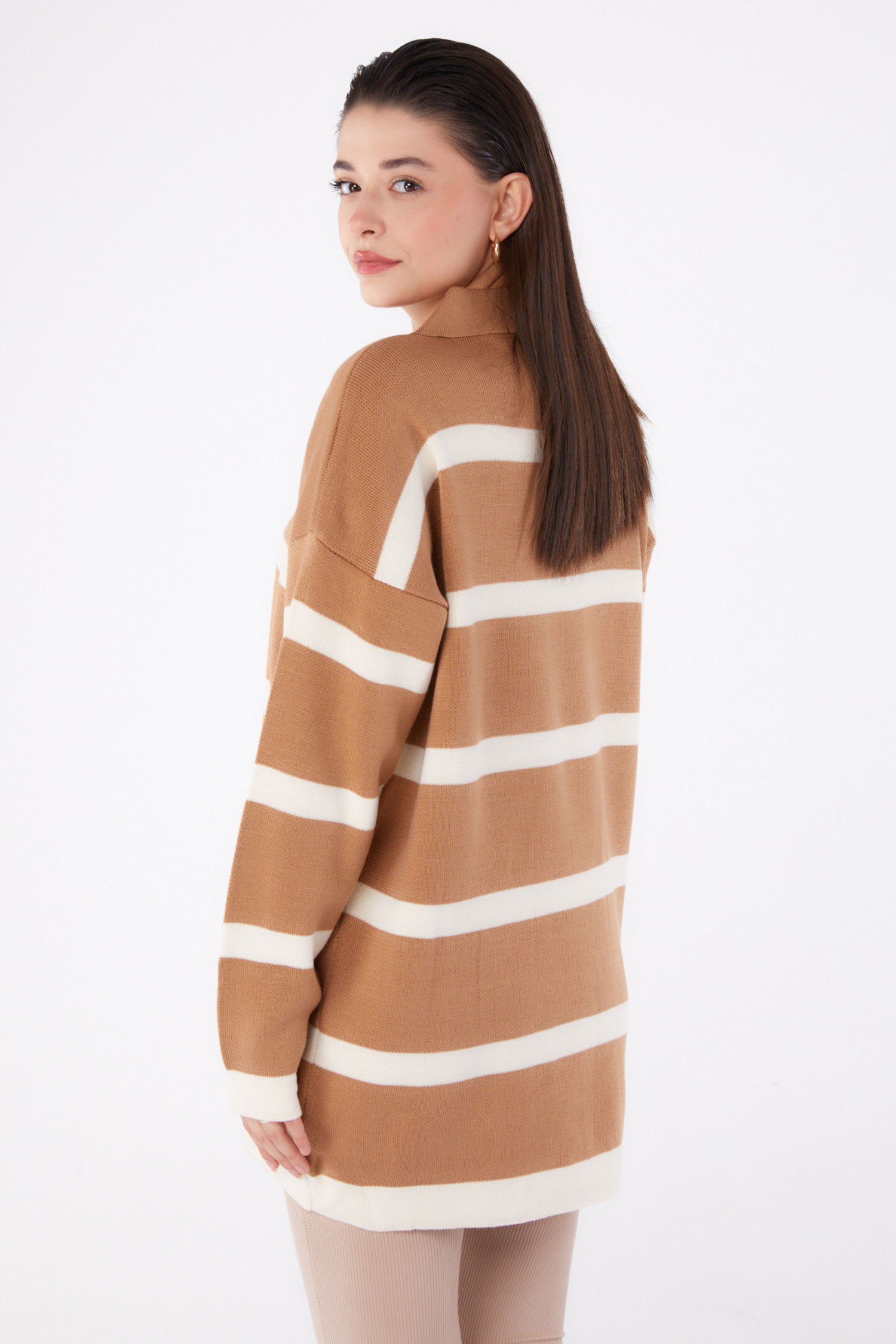 Çizgili Triko Tunik Vizon - 26420 - 4