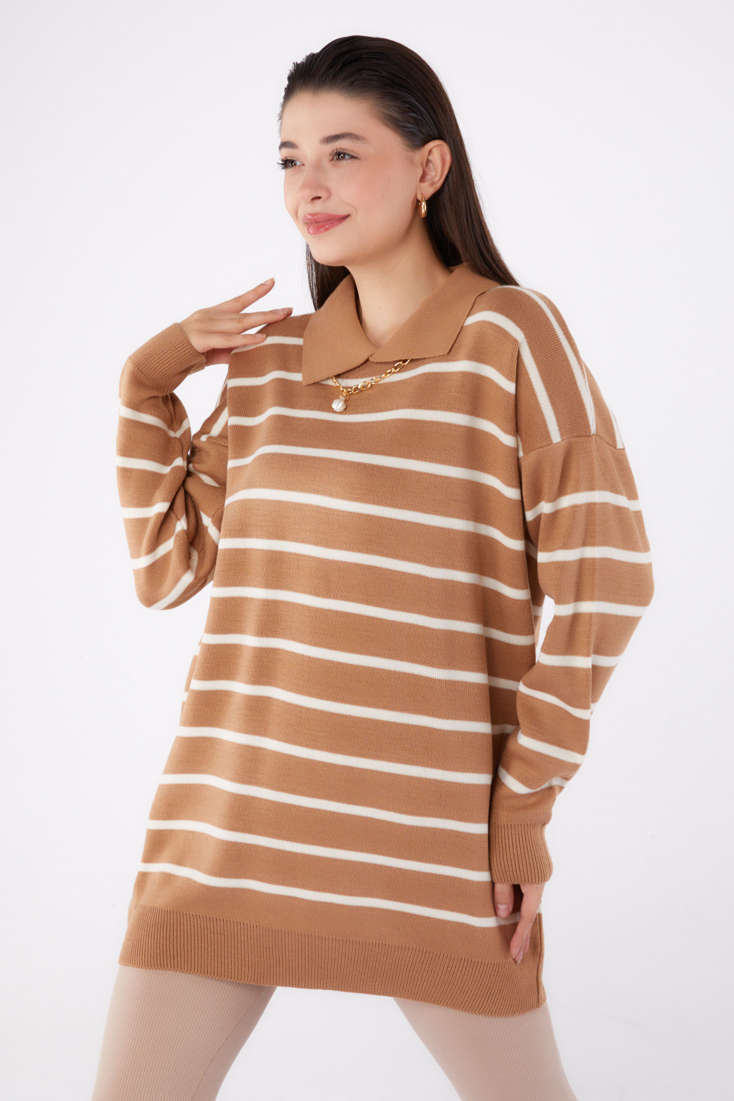 Kolyeli Triko Tunik Vizon - 26422 - 1