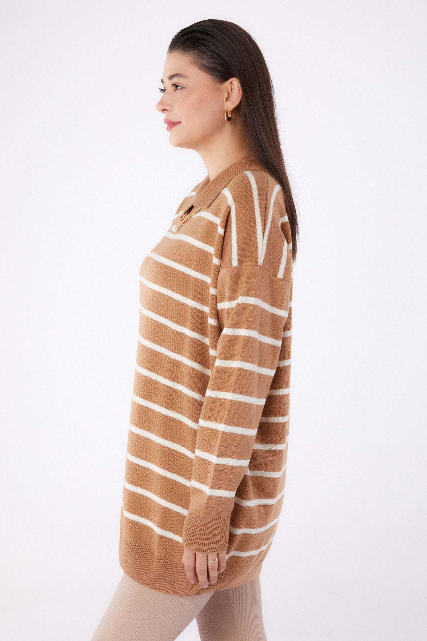 Kolyeli Triko Tunik Vizon - 26422 - 3