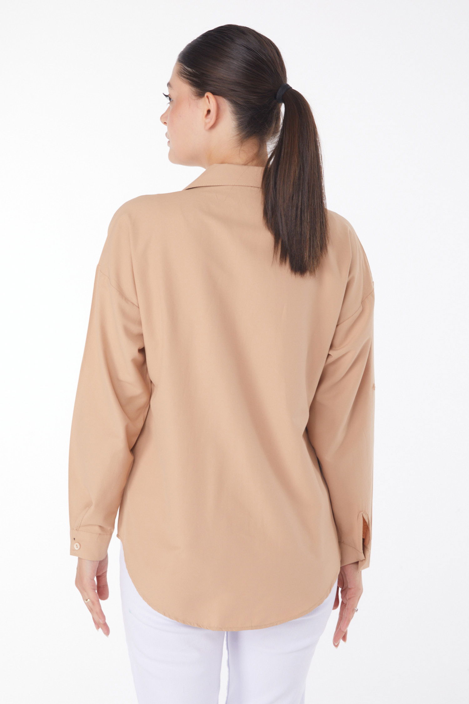 Düz Gömlek Yaka Kadın Vizon Taşlı Gömlek - 25909 - 4