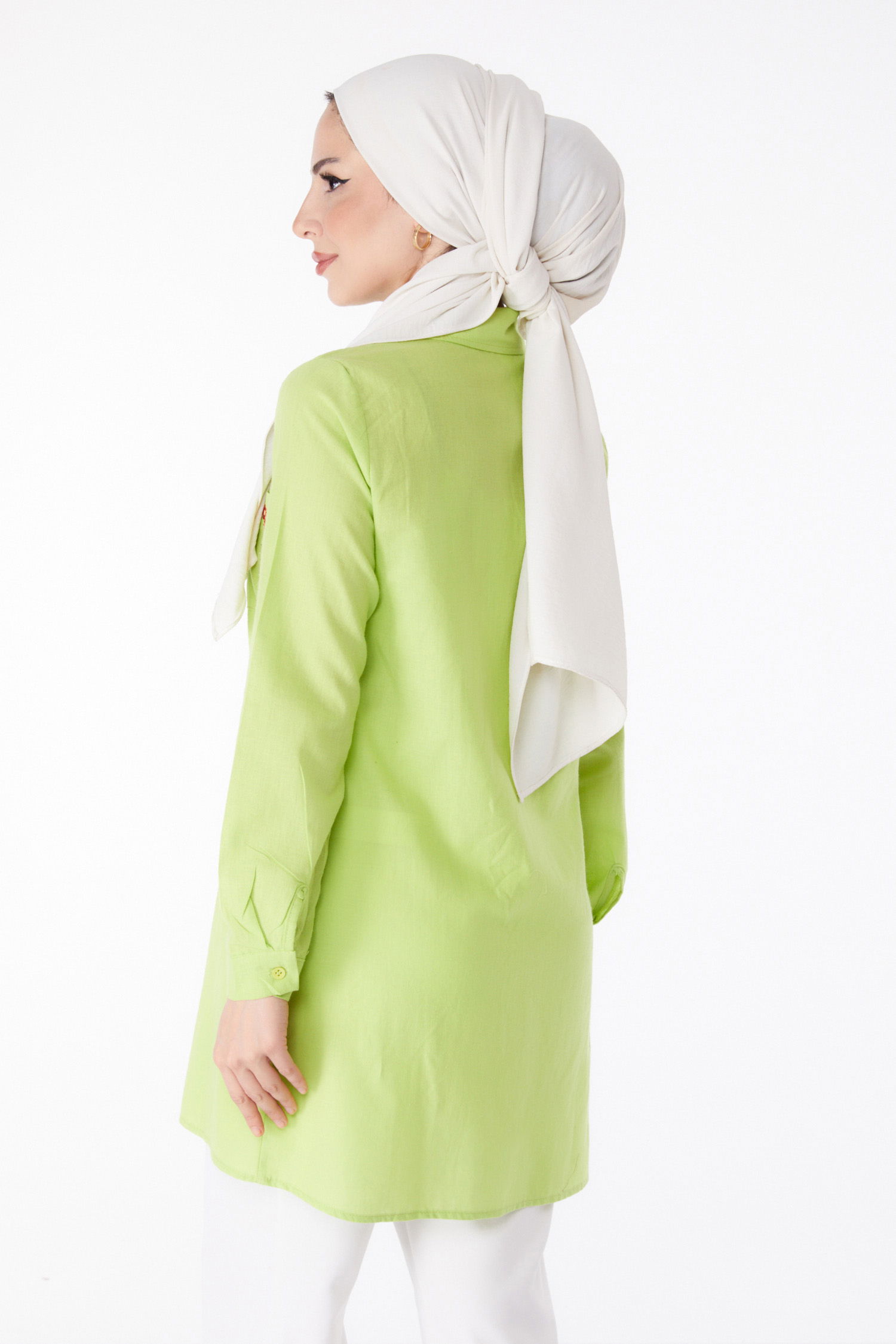 Cep Nakış Detaylı Tunik Yağ Yeşili - 13170 - 5