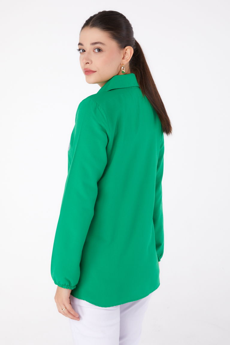 Düz Gömlek Yaka Kadın Yesil Baskılı Gömlek - 13339 - TOFİSA