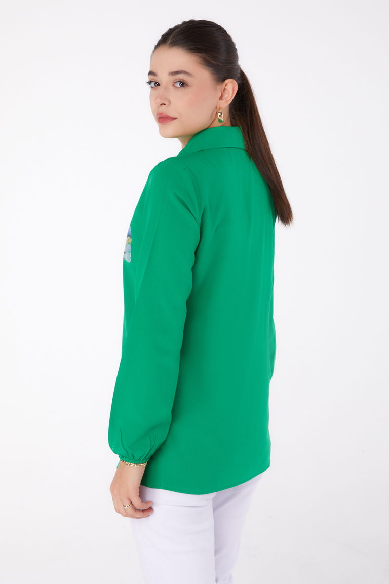 Baskılı Gömlek Yesil - 13340 - TOFİSA