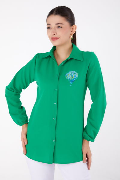 Baskılı Gömlek Yesil - 13341 