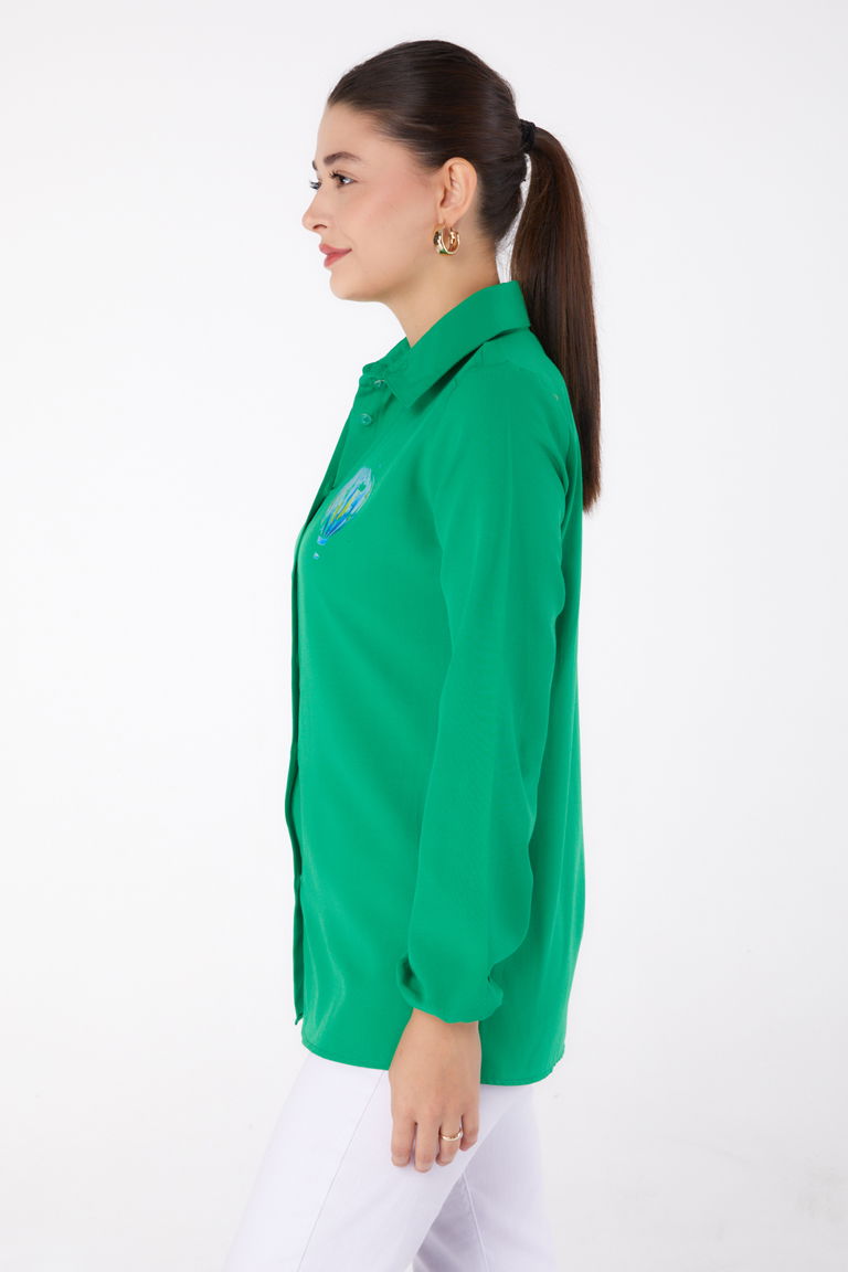 Baskılı Gömlek Yesil - 13341 - TOFİSA