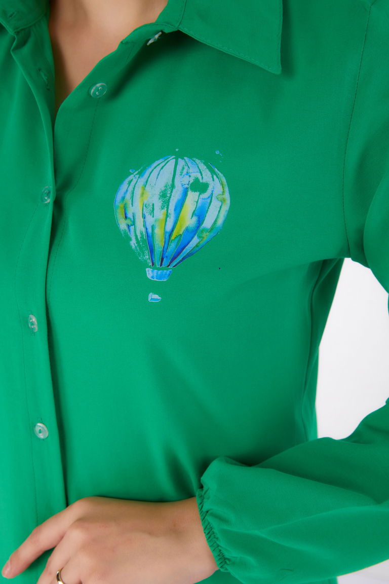 Baskılı Gömlek Yesil - 13341 - TOFİSA