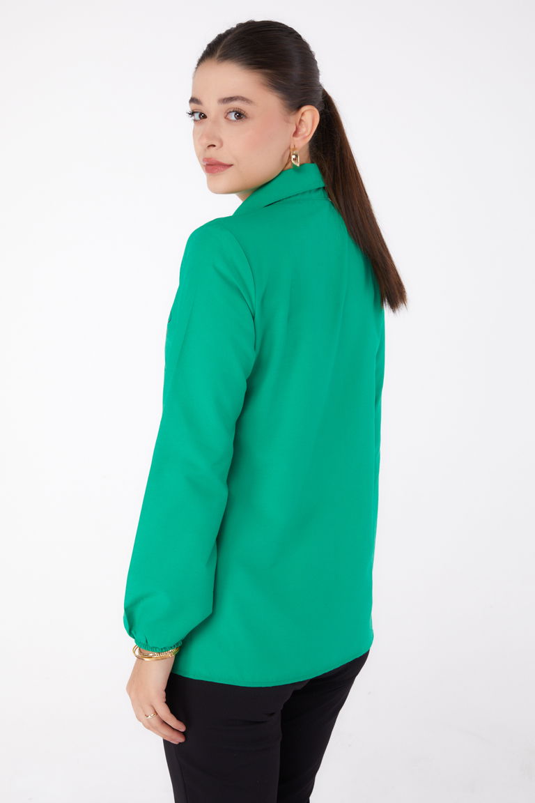 Düz Gömlek Yaka Kadın Yesil Baskılı Gömlek - 13342 - TOFİSA