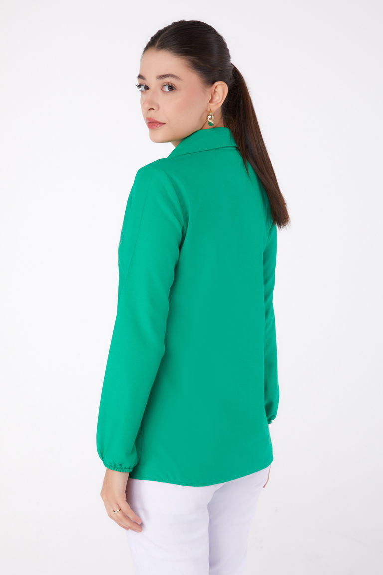 Düz Gömlek Yaka Kadın Yesil Baskılı Gömlek - 13344 - TOFİSA