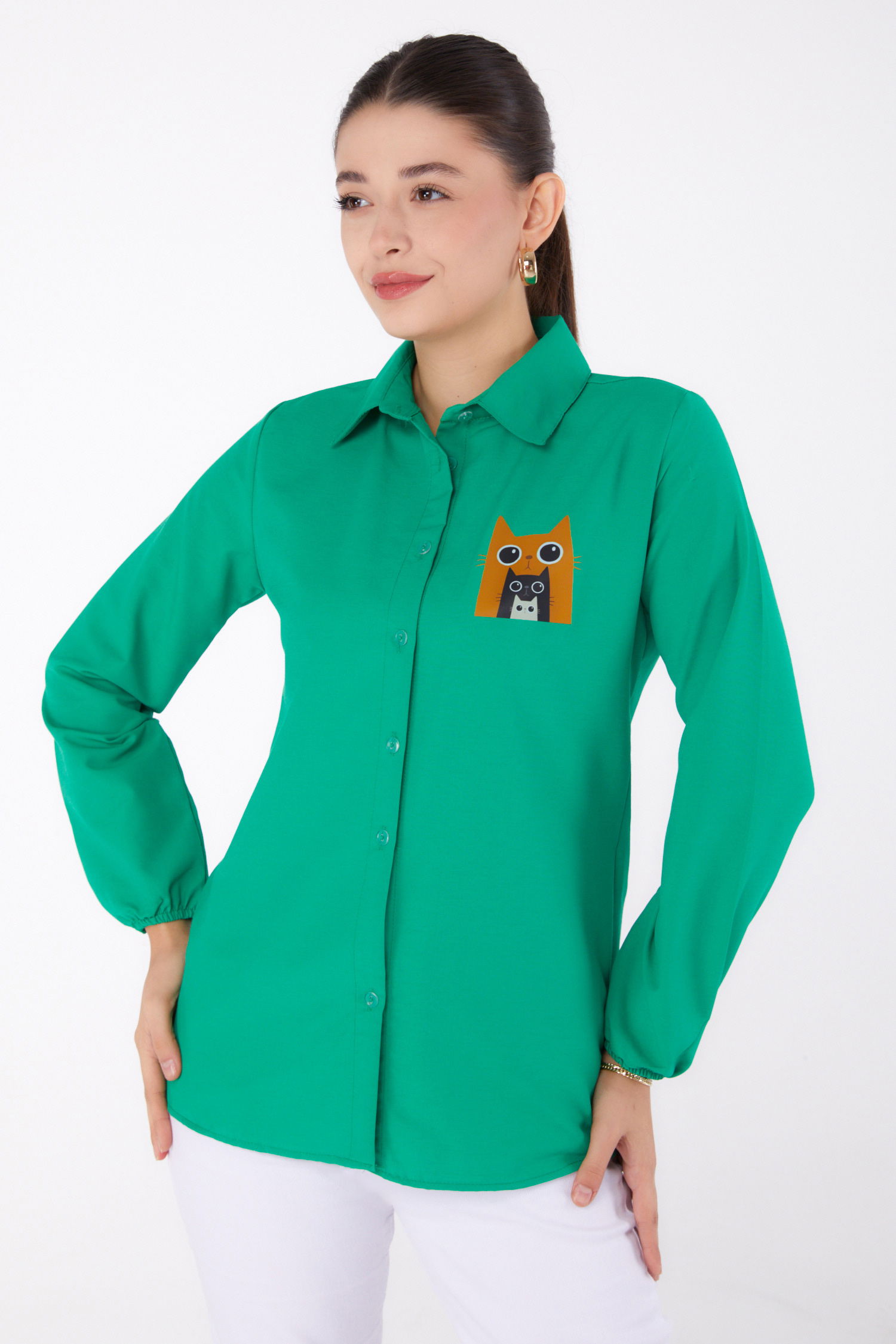 Baskılı Gömlek Yesil - 13345 - 2