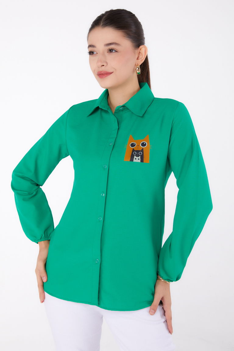 Baskılı Gömlek Yesil - 13345 - TOFİSA