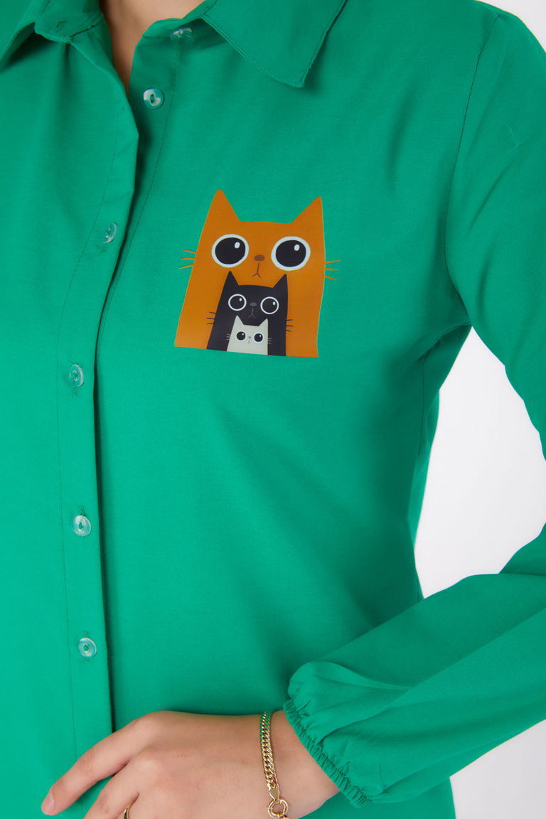 Baskılı Gömlek Yesil - 13345 - TOFİSA