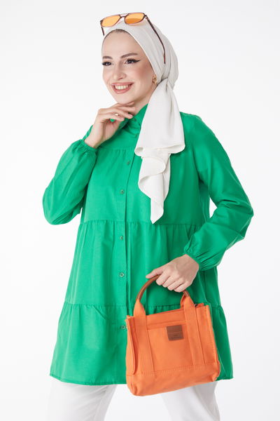 Büzgülü Tunik Yesil - 13177 