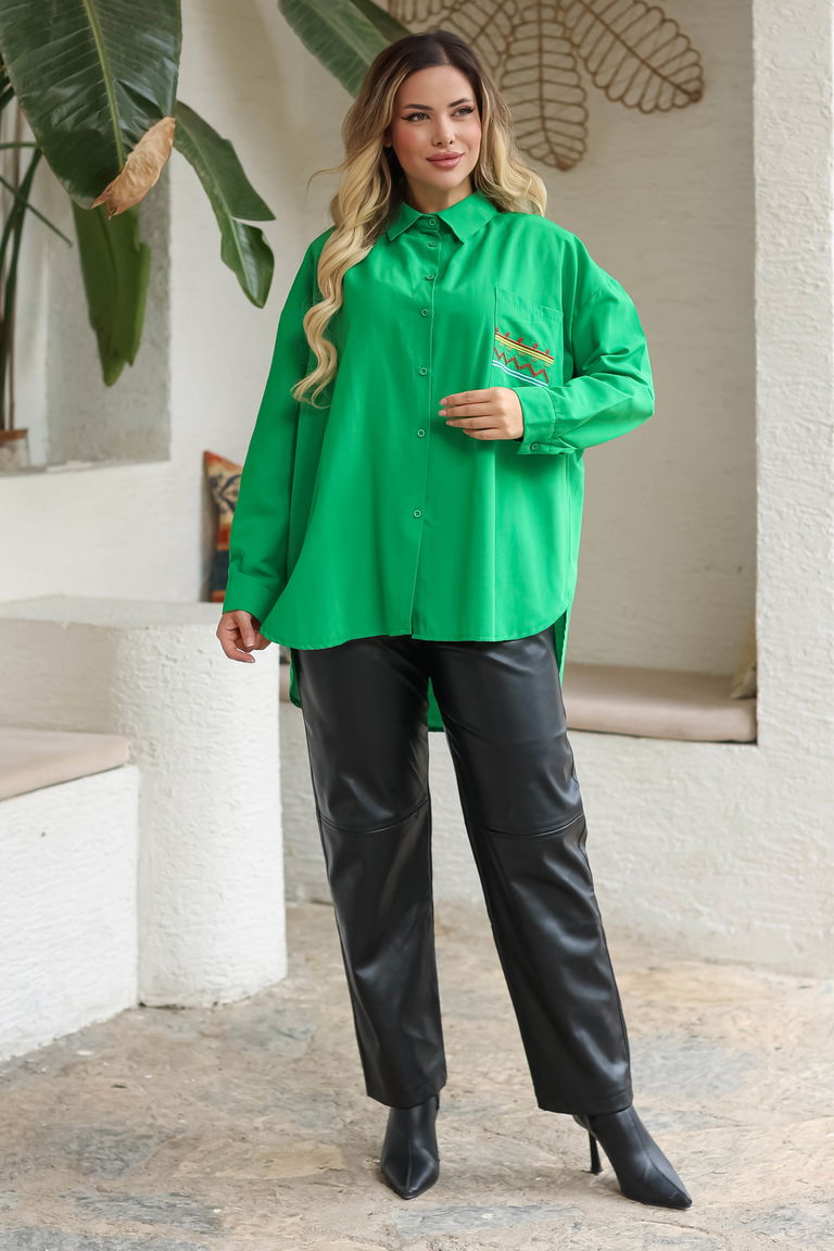 Cep Nakışlı Gömlek Yesil - 13248 - TOFİSA