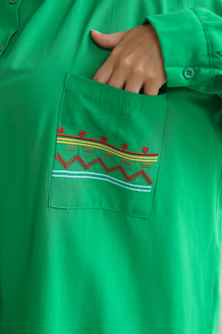 Cep Nakışlı Gömlek Yesil - 13248 - TOFİSA
