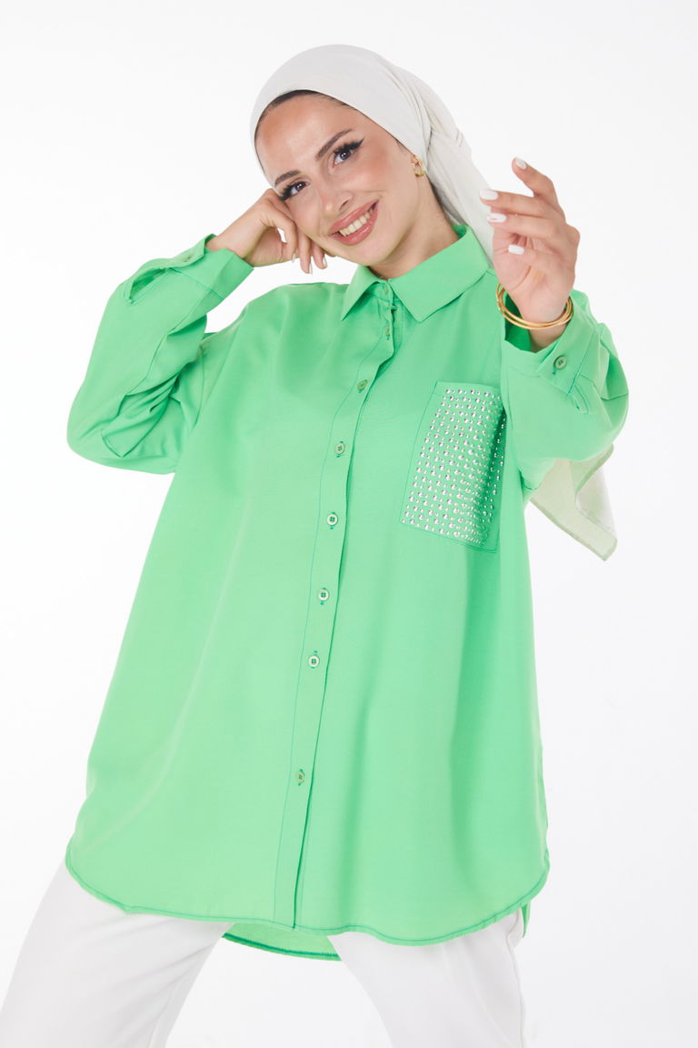 Cep Taş Detaylı Tunik Yesil - 13168 - TOFİSA