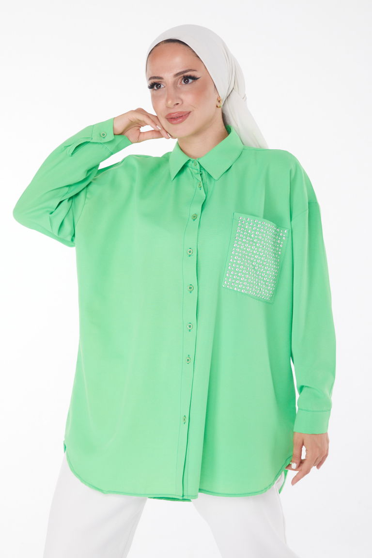 Cep Taş Detaylı Tunik Yesil - 13168 - TOFİSA