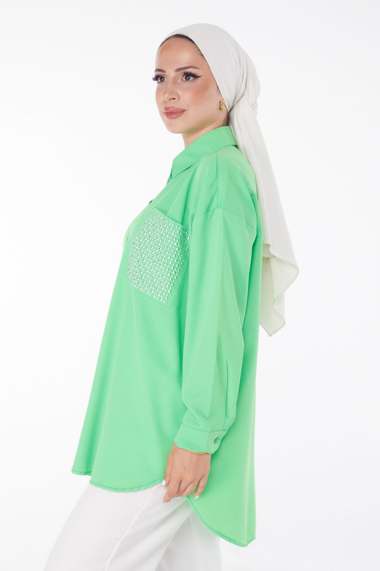 Cep Taş Detaylı Tunik Yesil - 13168 - TOFİSA