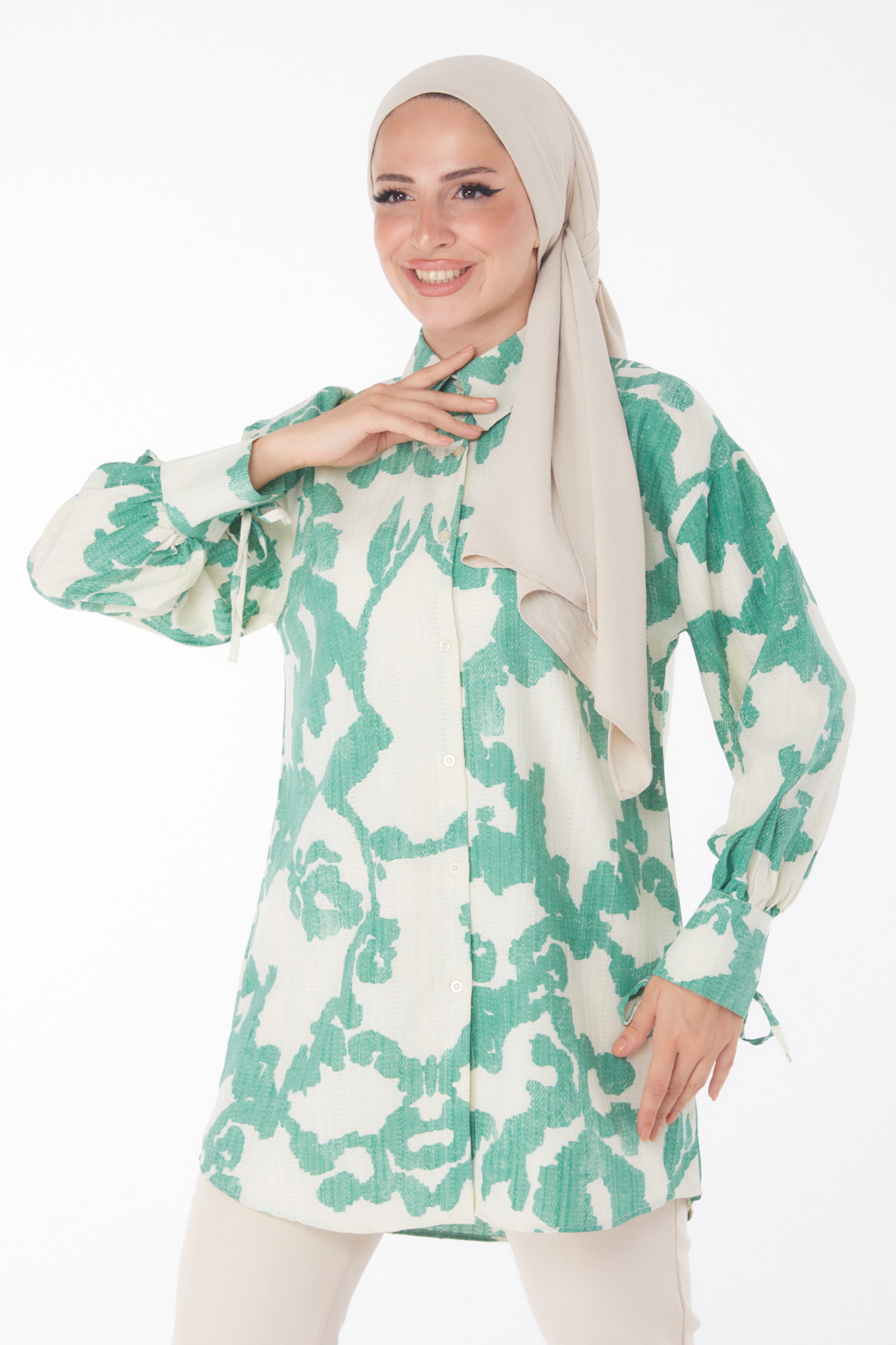 Desenli Gömlek Yesil - 25258 - 2