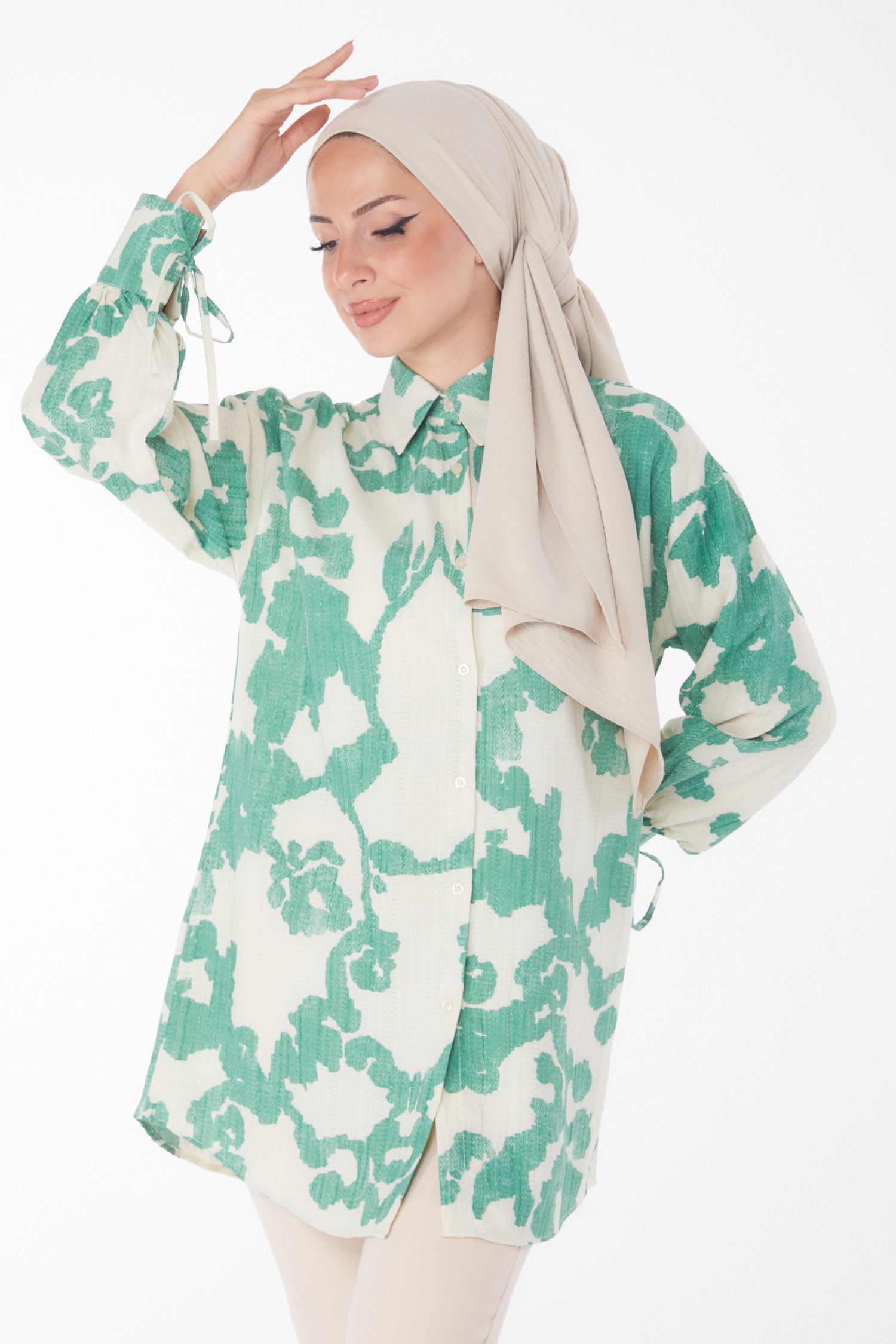 Desenli Gömlek Yesil - 25258 - 3