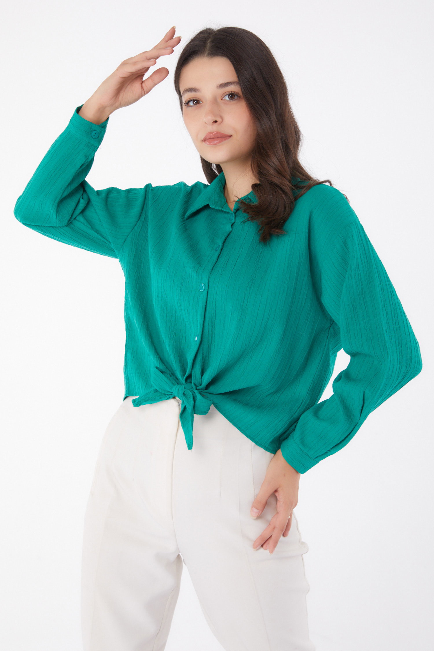 Puket Bağlamalı Gömlek Yesil - 26067 - 1