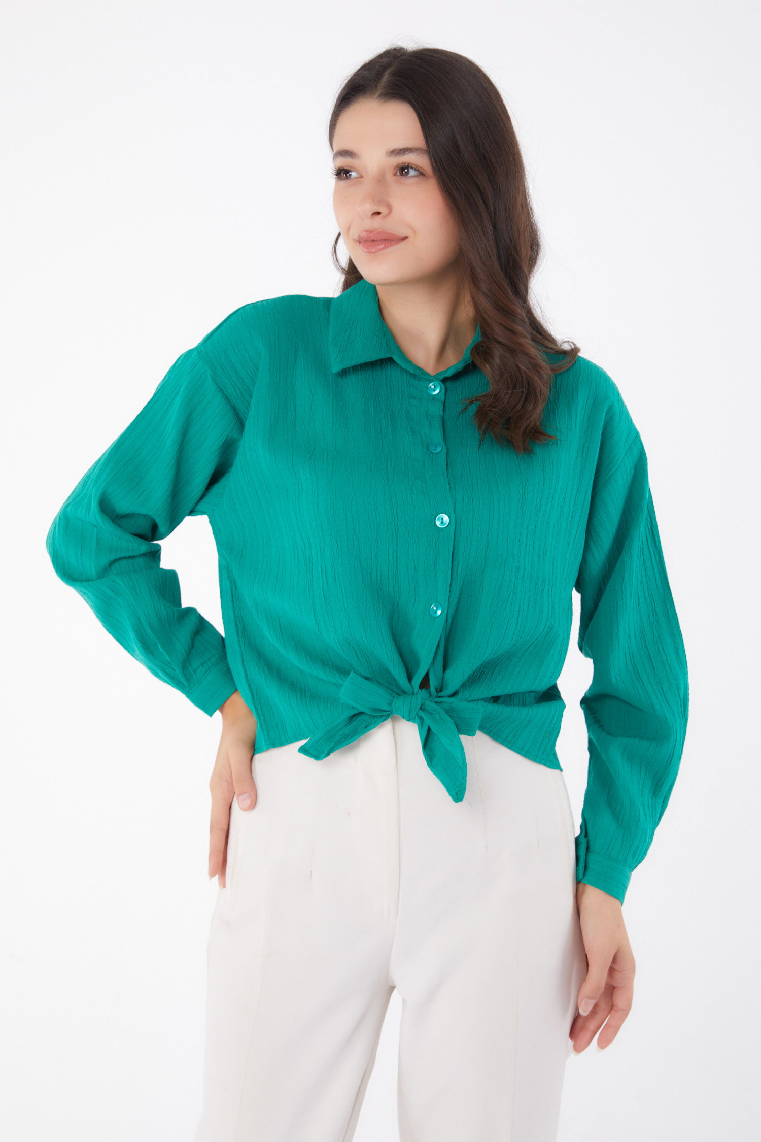 Puket Bağlamalı Gömlek Yesil - 26067 - 2