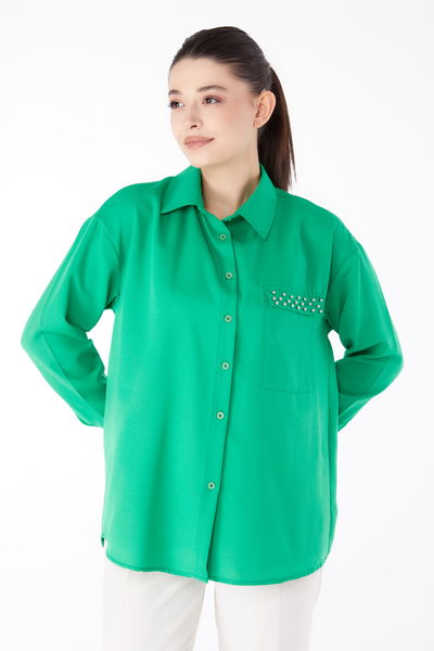Taş Detaylı Gömlek Yesil - 13194 