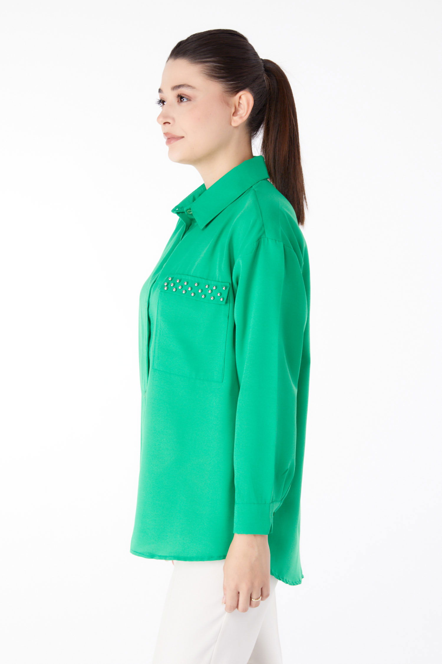 Taş Detaylı Gömlek Yesil - 13194 - 4