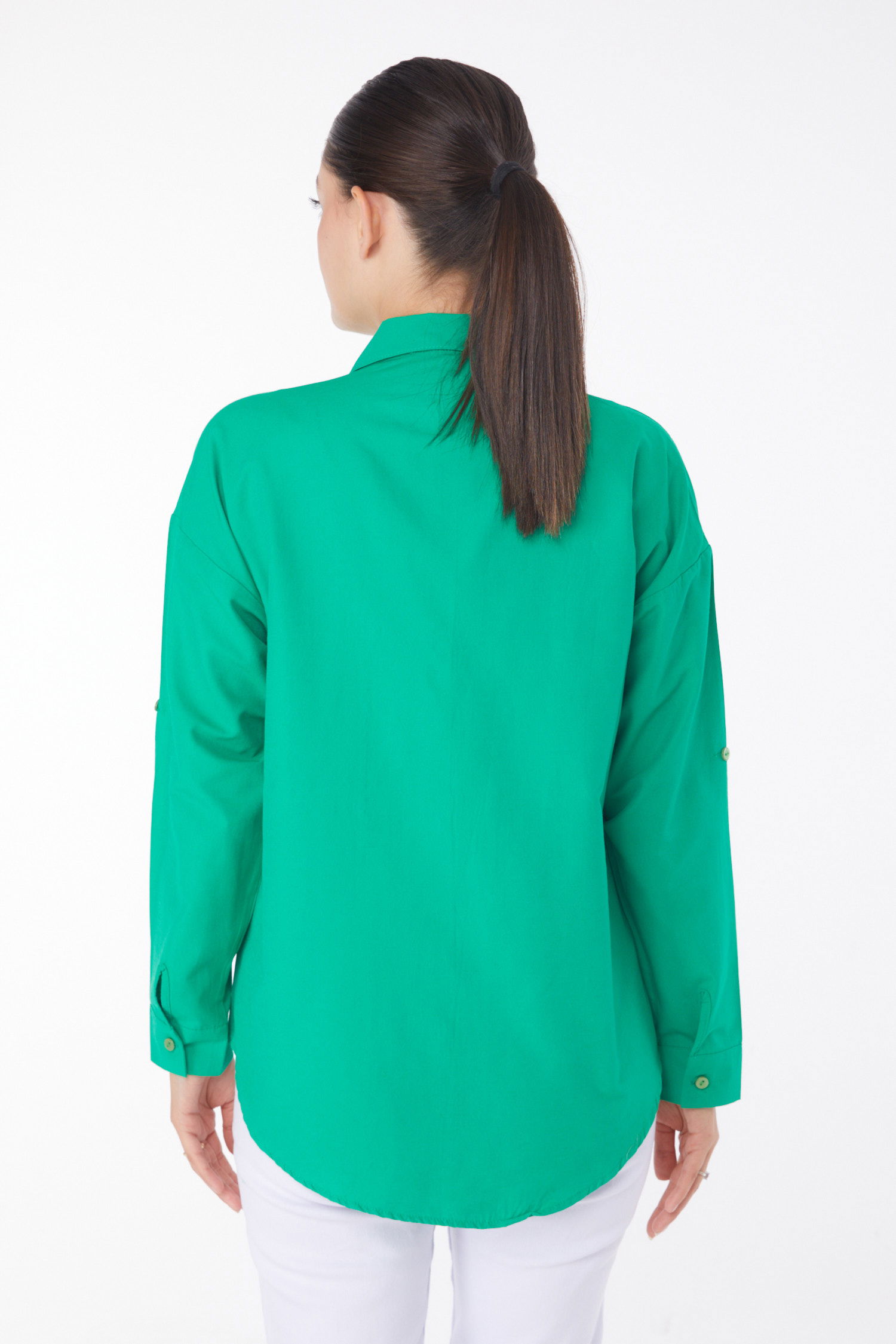 Düz Gömlek Yaka Kadın Yesil Taşlı Gömlek - 25909 - 5