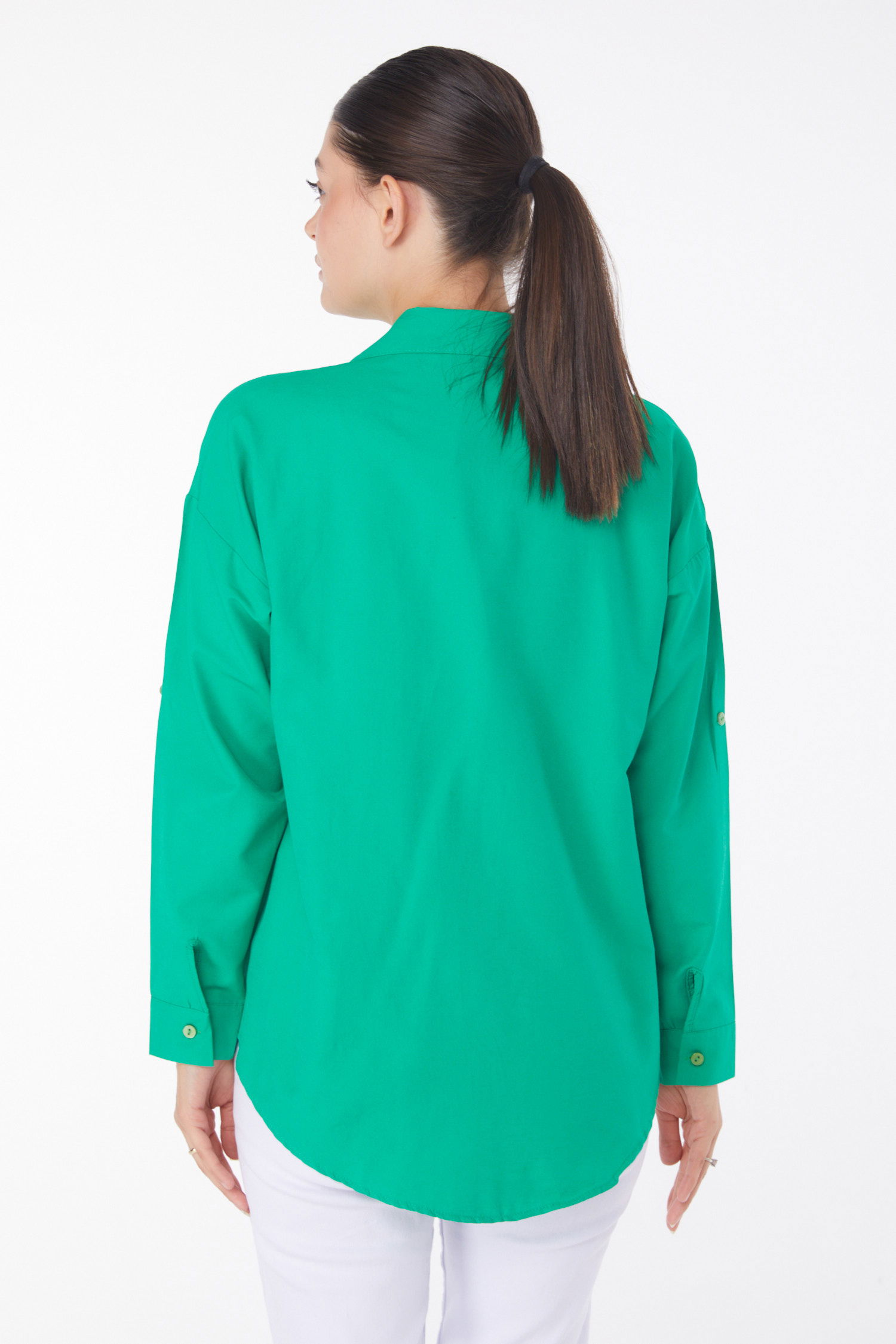 Düz Gömlek Yaka Kadın Yesil Taşlı Gömlek - 25910 - 4
