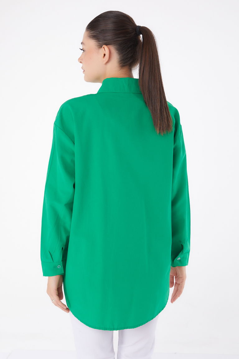 Düz Gömlek Yaka Kadın Yesil Yıldız Taşlı Gömlek - 13255 - TOFİSA