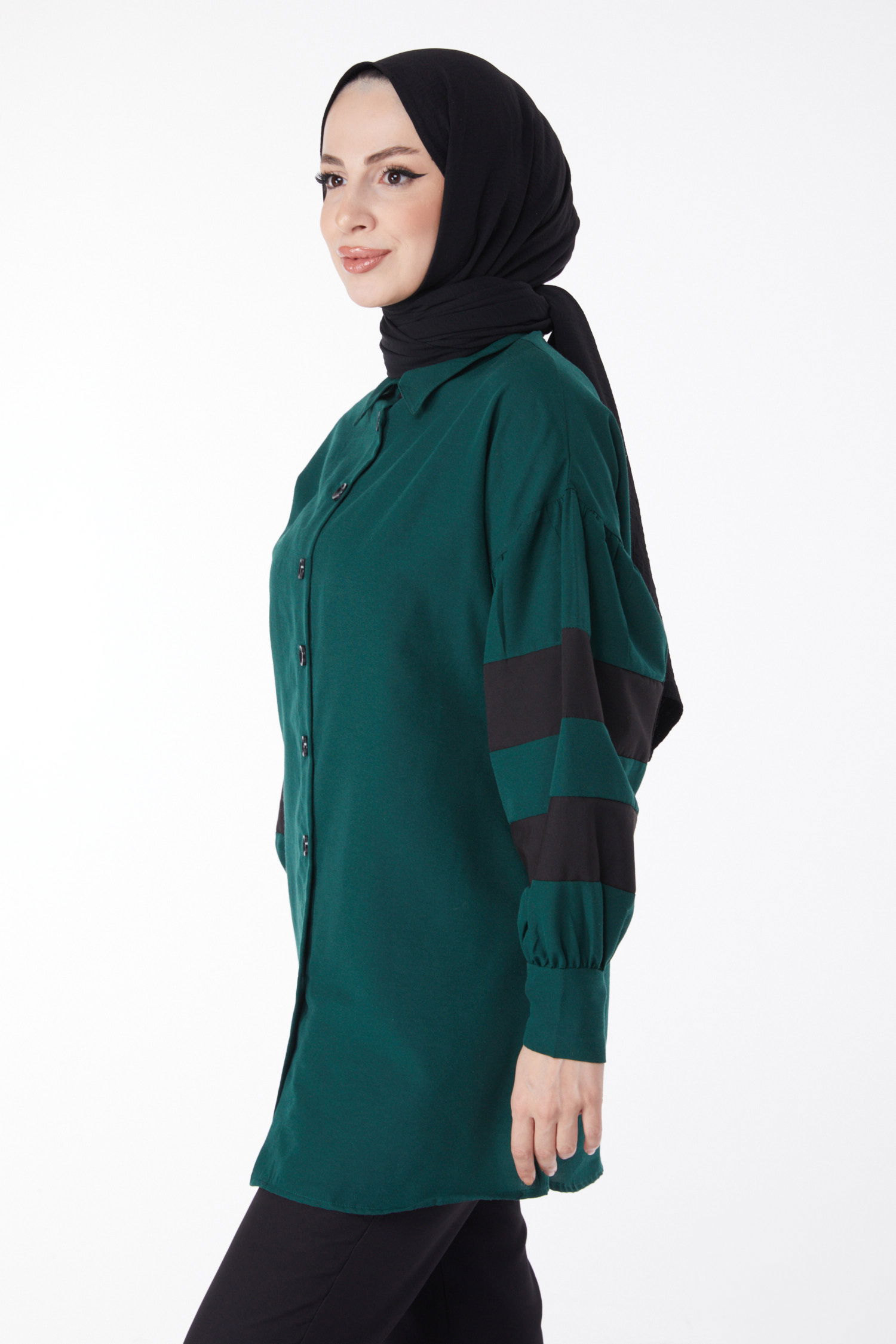 Balon Kollu Garnili Tunik Zümrüt - 13158 - 4