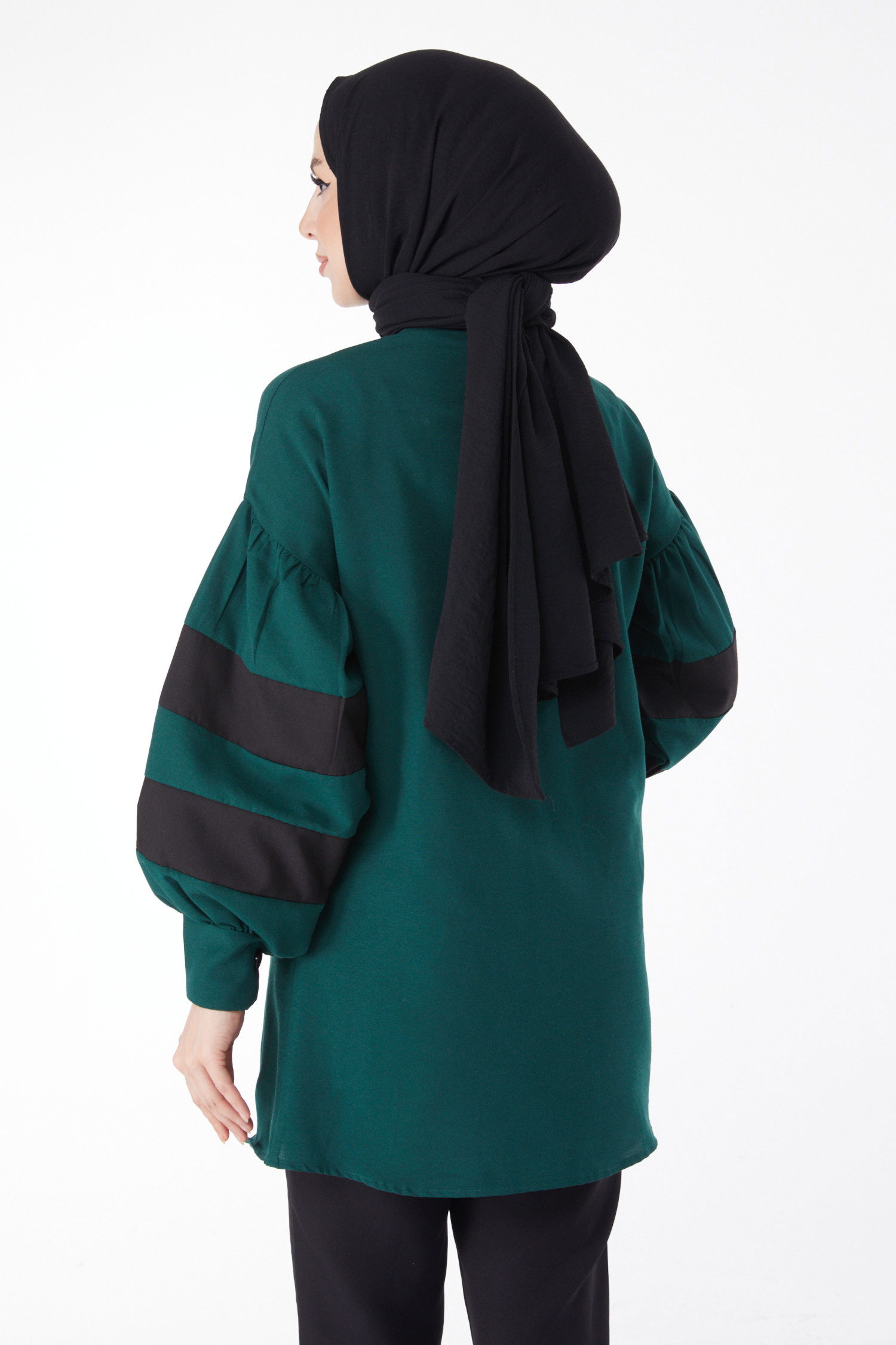 Balon Kollu Garnili Tunik Zümrüt - 13158 - 5