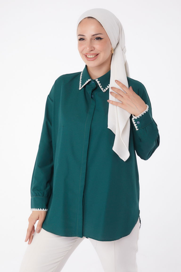 Nakışlı Gömlek Zümrüt - 13253 - TOFİSA