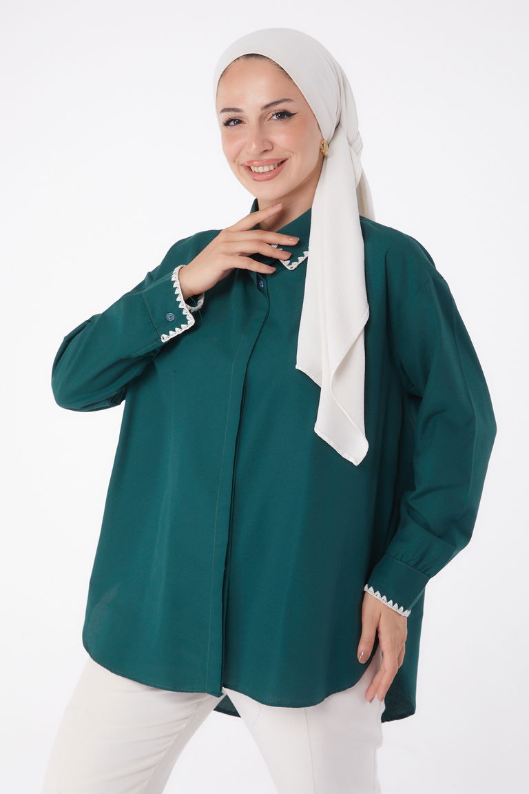 Nakışlı Gömlek Zümrüt - 13253 - TOFİSA
